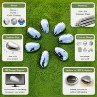 Meilleures ventes : Ensemble de sculptures décoratives miniatures en acier inoxydable de luxe, en forme de grain de maïs et de petit galet, avec finition miroir, pour jardin, parc, hôtel, bureau, cour, taille personnalisée