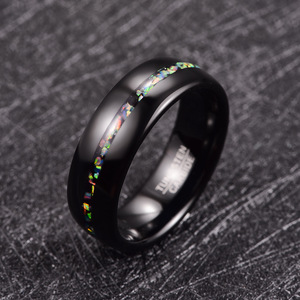 Hot Sale Men's 8mm Tungsten Carbide Black Wedding Band <strong>Ring</strong> with Colorful <strong>Opal</strong> Inlay Trendy Fashion Jewelry - Product Image 3
