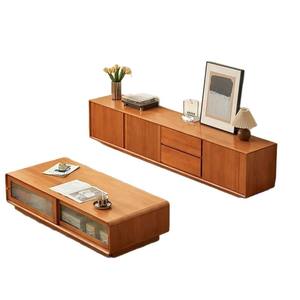 Mueble de TV de Madera Maciza Color Cerezo, Soporte de TV con Almacenamiento para Colocar en el Suelo - Product Image 5