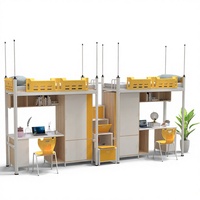 Meubles d'école modernes en métal, lit superposé avec bureau d'ordinateur et armoire, ensemble pour deux personnes