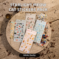 Paquet de 2 autocollants imperméables pour animaux de compagnie motif de chat mignon 'Starlight Meow Talk' pour les cahiers décoratifs de bricolage décorations de vacances de téléphone