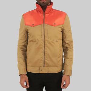 Chaqueta de algodón marrón lisa para hombre Austin – Prenda exterior informal clásica con cremallera, múltiples bolsillos, cuello alto - Product Image 1