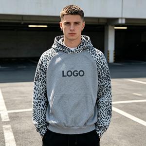 Sweat-shirts pour hommes en patchwork imprimé léopard, fabrication professionnelle, 450 g/m², 100 % coton French Terry, différents styles. - Product Image 1