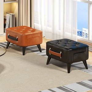 Storage Ottoman With Handle Home Stool Coffee Table Shoe <b>Changing</b> Seat Leather Footstool For Living Room Adult Use - Product Image 1