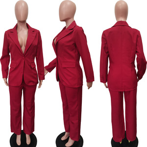 Nuevo Conjunto de Traje para Mujer, Elegante, de Dos Piezas, con Pantalones y Manga Larga, Color Sólido, a la Moda - Product Image 2