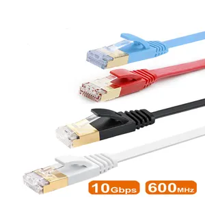 كابل شبكة RJ45 CAT7/CAT8 مسطح 50 قدم، كابل شبكة إيرنت LAN 10Gbps SSTP مع RJ45 مطلي بالذهب