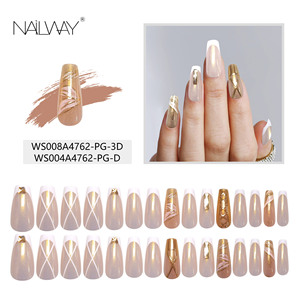 Nailway <span class=keywords><strong>Faux</strong></span> Ongles à Presser en <span class=keywords><strong>Gel</strong></span> Souple, Forme Longue Cercueil Ballerine, Effet Œil de Chat, Couverture Complète, Pré-conçus, Plusieurs Couleurs, Doré - Product Image 5