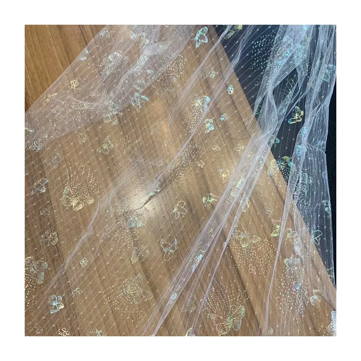 Fashionable beauty polyester high-quality 3mm butterfly sequined tulle embroidery fabric for Dress