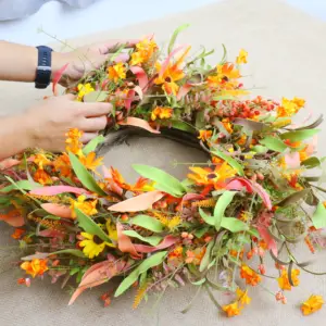 Large Wreaths Artificial Autumn Wreath With Willow Leaf Daisy And Berry For Indoors Outside Thanksgiving Farmhouse Home Decorate