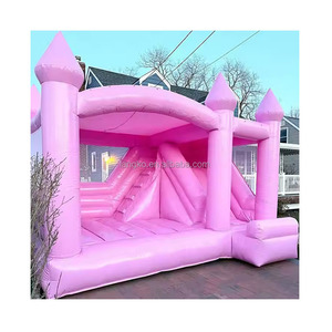 บ้านเด้งดึ๋งสีขาวสำหรับใช้ในบ้านสีชมพูบ้านเด้งเป่าลมมีสไลเดอร์ - Product Image 1