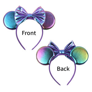 Kadınlar için Basit Klasik Günlük Eğlence Parkı Saç Aksesuarları Renkli Parlak Düz Renk Fiyonklu Fare Kulaklı Saç Bantları - Product Image 6