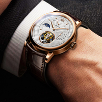Jam Tangan Tourbillon Fashion Terbaru Pria Mewah Warna Emas Tourbillon Watch Power Reserve Seagull Movement Jam Tangan Mekanik Pria