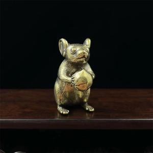 Ratón de Latón Antiguo para Atraer la Fortuna, Adorno de Latón del Zodiaco Chino, Decoración de Escritorio de Oficina, Artesanía - Product Image 3