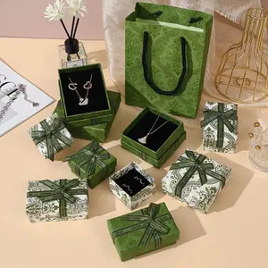现货珠宝包装盒蝴蝶结军绿色盒子简单清新耳环手链项链首饰盒