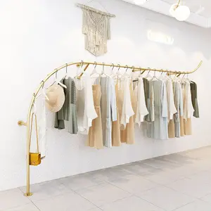 Thời trang vàng vải may mặc giá Boutique quần áo đứng thép không gỉ treo tường quần áo giá cho cửa hàng quần áo