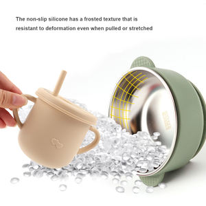 Bol d'apprentissage pour bébé en silicone et acier inoxydable, avec ventouse puissante, sans BPA, pour l'éveil alimentaire, facile à nettoyer, pour enfants - Product Image 3