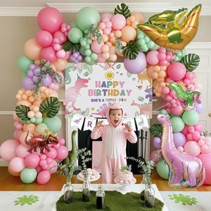 Decoraciones de Globos para Fiesta Temática de Dinosaurios con Globo de Aluminio de Dinosaurio, Adhesivo de Huella de Dinosaurio, Banner ROAR y Fondo para Cumpleaños de Niñas - Product Image 3