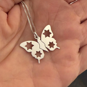 Collier papillon personnalisé en usine avec étoile de David et <span class=keywords><strong>Chai</strong></span>, pendentif symbole juif en acier inoxydable 316L, cadeau israélien - Product Image 3