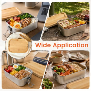 Boîte à lunch en acier inoxydable, divisée en trois sections, écologique, passe au lave-vaisselle et au micro-ondes, sans BPA, boîte bento avec couvercle en bambou, pour les nouveau-nés - Product Image 5