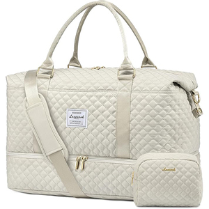 Sac de voyage pour femme en toile, sac à bandoulière, sac de week-end, sac fourre-tout avec sangle en cuir PU, sac de voyage pour une nuit - Product Image 6