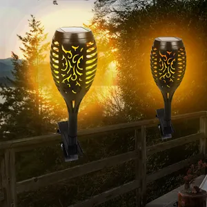 NHWS New Design 12pcs Flame LED Solar Garden Light Outdoor Amorphous Waterproof IP44 Garden Clip Lighting