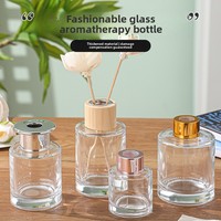 Flacon cylindrique vide en verre cristal pour parfum d'ambiance, avec couvercle en bois, pour la décoration de salle de bain et chambre à coucher
