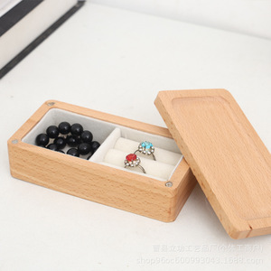 Walnut Wood Jewelry <b>Box</b> With Lid And Compartments 18L Storage For <b>Earrings</b> Necklaces Accessories Portable Solid Wood Organizer - Product Image 5