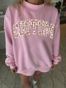 カスタムロゴレター女性用ヒョウ柄プルオーバースウェットシャツ特大長袖刺繍プリントモックネック秋冬 - Product Image 4