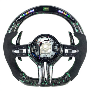 SOON TODA Color Gold Wave Texto forjado LED Fibra de carbono Gamuza Mango Modificación Volante para X3 X4 F10 F90 F36 F35 - Product Image 1