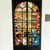 Porte latérale en alliage d'aluminium à ouverture latérale, en verre artistique émaillé moderne français, pour cuisine, balcon, cour intérieure, avec glaçure colorée