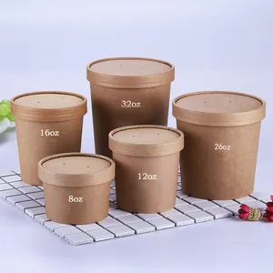 OEM ODM 8oz 20oz disposable take away liquid hot soup food container kraft paper soup bowls with lids