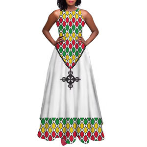 厂家直销独立日复古连衣裙休闲加大码长裙女白色埃塞俄比亚连衣裙批量定制 - Product Image 2