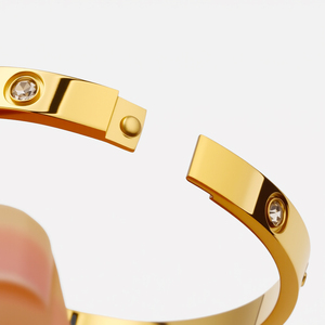 <span class=keywords><strong>Gioielli</strong></span> alla Moda Unisex, Bracciale Geometrico in Acciaio Inox 316 Placcato Oro 18K, Stile Punk con Zirconi, Disponibile in Tre Colori, Uso Quotidiano - Product Image 6