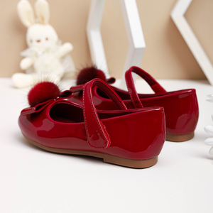 Chaussures plates de princesse pour fille en cuir verni bordeaux de luxe avec boucle et nœud Mary Jane - Product Image 5