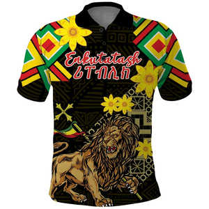 Enkutatash Etiopía Año Nuevo Polo León de Judá Adey <span class=keywords><strong>Abeba</strong></span> Flor al por mayor NO MOQ Ethiopan bandera hombres polos - Product Image 2