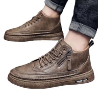Bottes pour hommes, chaussures décontractées tendance, baskets en cuir PU mi-hautes, bottes tendance, chaussures plates, style coréen, chaussures de travail