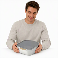 Boîte à lunch en acier inoxydable 1,4 L, qualité alimentaire 304, boîte bento à un étage, couvercle anti-fuite, compatible micro-ondes et lave-vaisselle, logo personnalisé