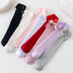 Chaussettes Hautes à Nœud en Coton Confortables <span class=keywords><strong>pour</strong></span> Petites Filles <span class=keywords><strong>de</strong></span> 1 à 8 <span class=keywords><strong>Ans</strong></span>, Sans <span class=keywords><strong>Talon</strong></span>, Bord Droit, Nervures Torsadées - Product Image 4