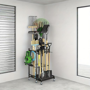 Organisateur d'outils de jardin en métal, crochets de rangement, <span class=keywords><strong>étagère</strong></span> d'organisation pour garage, support pour outils de nettoyage, tour de rangement pour balais et pelles - Product Image 6