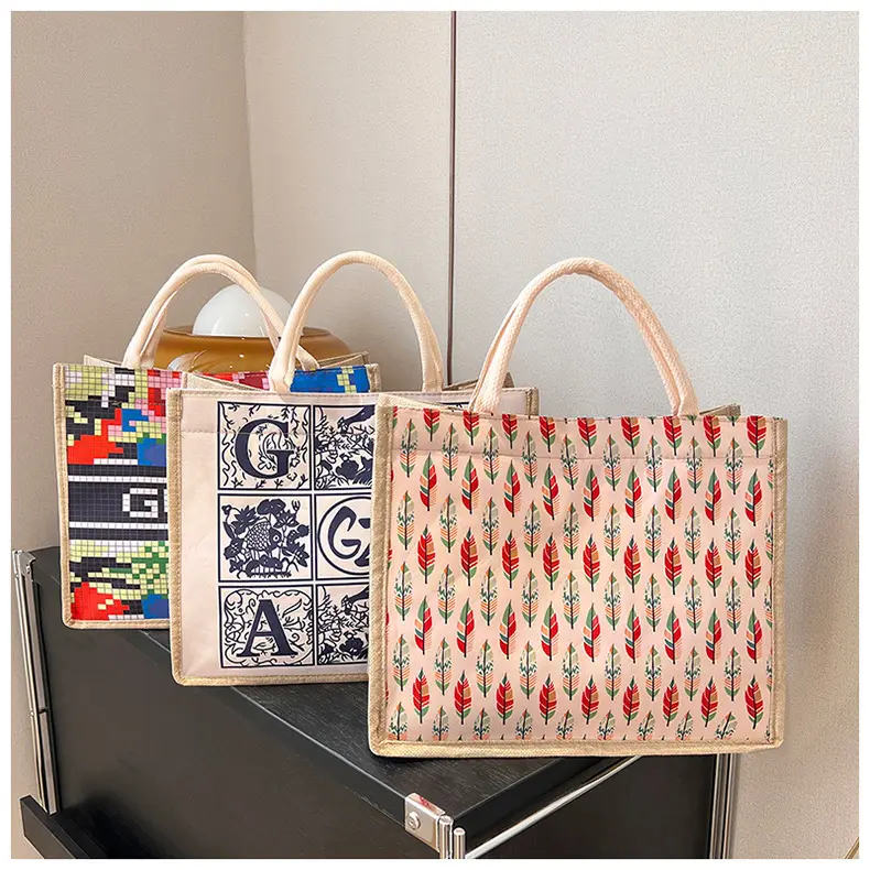RU Shopping Bag High Quality Reusable Jute Canvas Tote Gift Bag