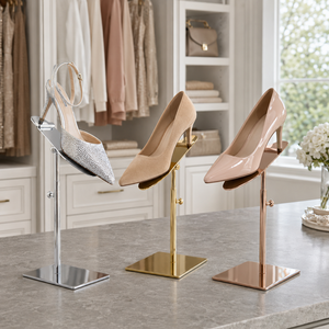 AURORA High-End Adjustable <b>Shoe</b> <b>Display</b> Riser Brushed Metal Stand Luxury Boutique Showcase Customizable Factory Price Portable - Product Image 1