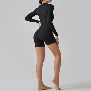 Mode femmes une pièce minceur raccord élastique Compression combinaison fermeture éclair à manches longues entraînement body course Yoga barboteuse - Product Image 2