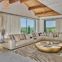 Canapé modulaire en L de luxe moderne avec rangement/console intégrés et accoudoirs fins, canapé sectionnel haut de gamme en tissu crème