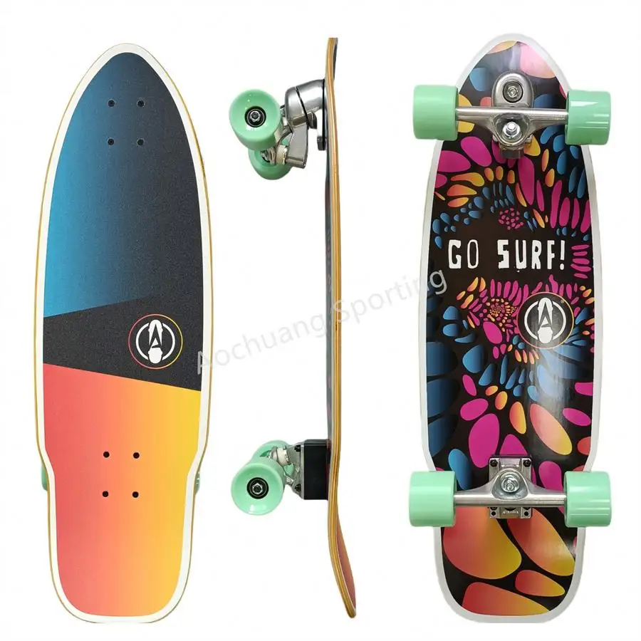 Skate de surf para adultos, skate de surf longboard, skate de madeira com roda em PU para iniciantes