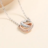 Collier Pendentif Double Cœur Personnalisé en Argent Sterling 925 Véritable, Bijou de Haute Qualité pour la Saint-Valentin