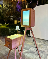 Photomaton vintage en bois massif léger avec écran tactile de 18,5 pouces pour les fêtes et les mariages, diffusion en direct