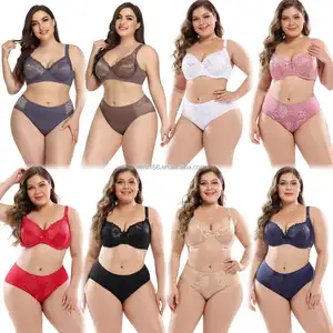 Atacado barato plus size sutiã curto conjunto de mulheres plus size D cup underwear tanga set grande tamanho do copo de renda sutiã e calcinha sutiã conjunto