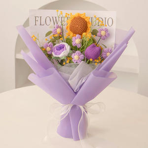 人造花手工钩针向日葵花束人造针织花钩针花束毕业母亲节情人节新娘花束 - Product Image 3