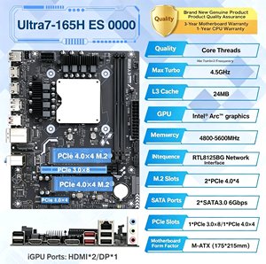 Kit de Placa Base para PC de Escritorio Ultra con CPU Integrada Ultra5 125H Ultra7 155H 165H, CPU/GPU/NPU AI, PCIe4.0, Doble DDR5, ARGB Ultra5 1 - Product Image 6