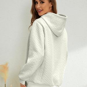 Sudadera con capucha de gran tamaño a la moda para mujer, sudadera holgada informal, tela de rizo transpirable, ropa de abrigo sólida con estampado anticontracción - Product Image 4